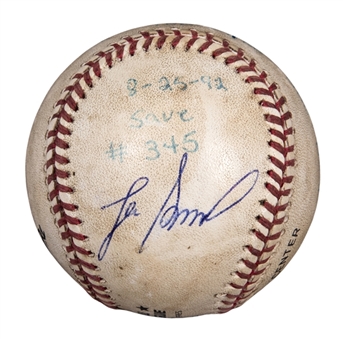 1992 Lee Smith Game Used/Signed Career Save #345 Baseball Used On 8/25/92 (Smith LOA)